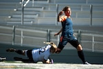 Canada’s Caroline Wood makes a save against OR-5 Margriet Samsom of Team Netherlands during the 13th CISM (International Military Sports Council) World Military Women’s Football Championship in Meade, Washington July 14, 2022. (DoD photo by EJ Hersom)