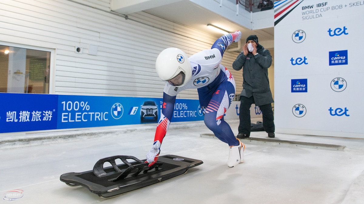 Curtis begins a skeleton run