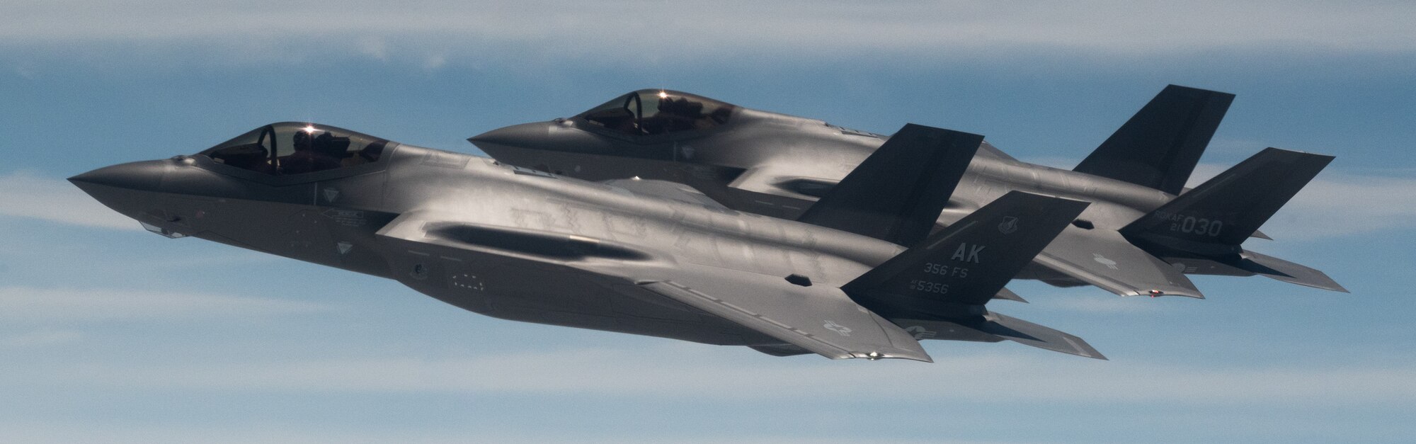 U.S. Air Force F-35 Lightning IIs from the 365th Fighter Squadron at Eielson Air Force Base fly side by side with Republic of Korea Air Force F-35s from the 151st and 152nd Combat Flight Squadrons as part of a bilateral exercise over the Yellow Sea