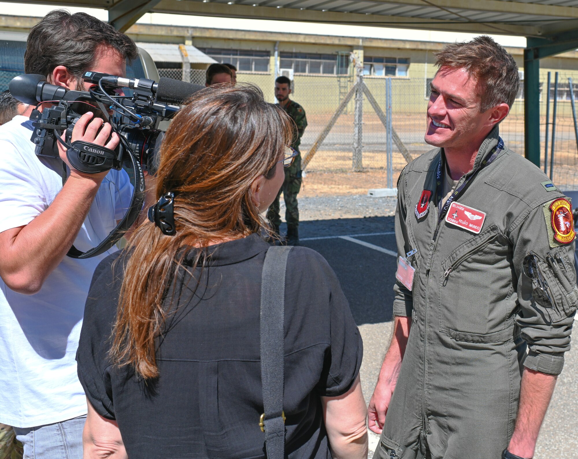 pilot talking to media