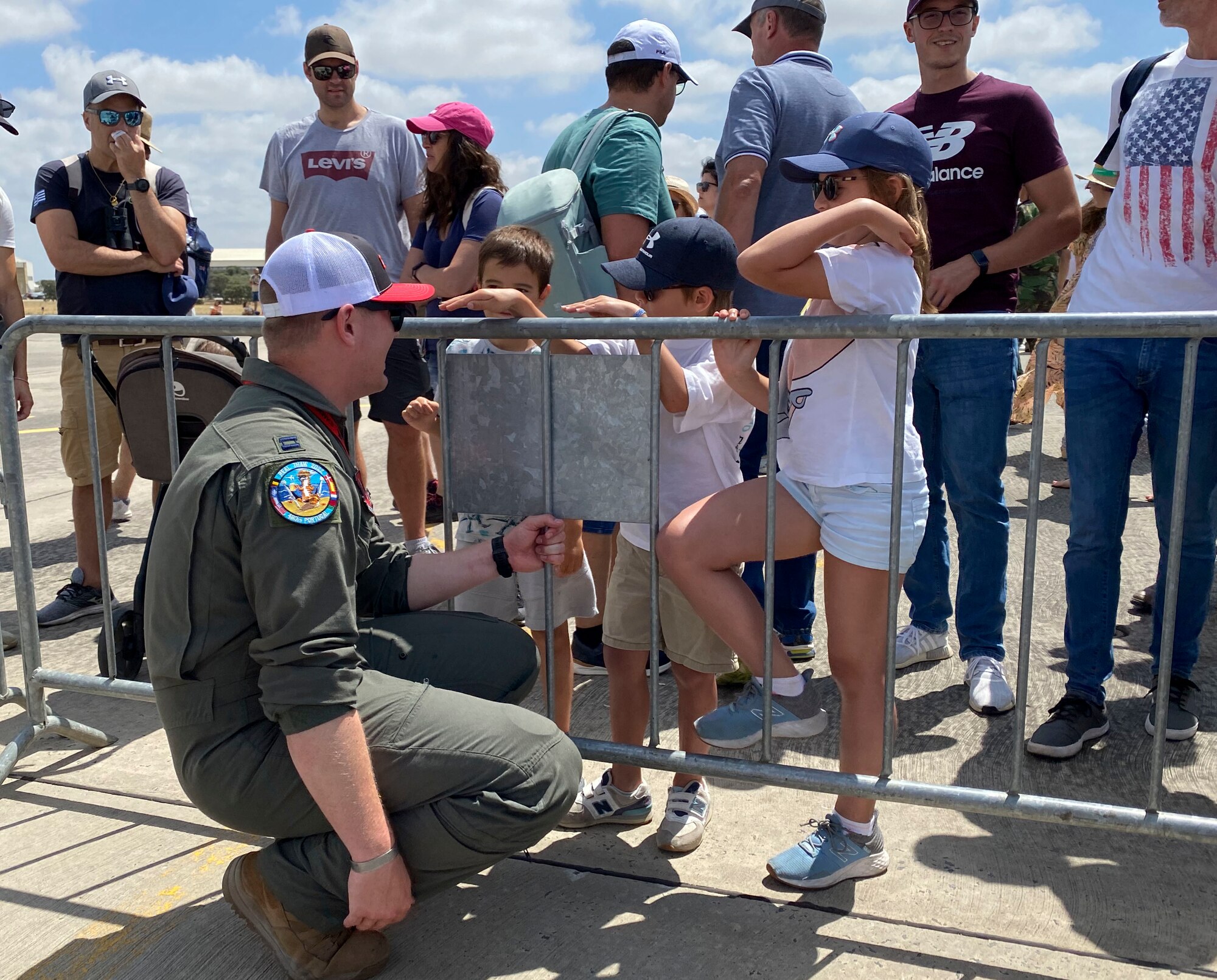 pilot talking to children