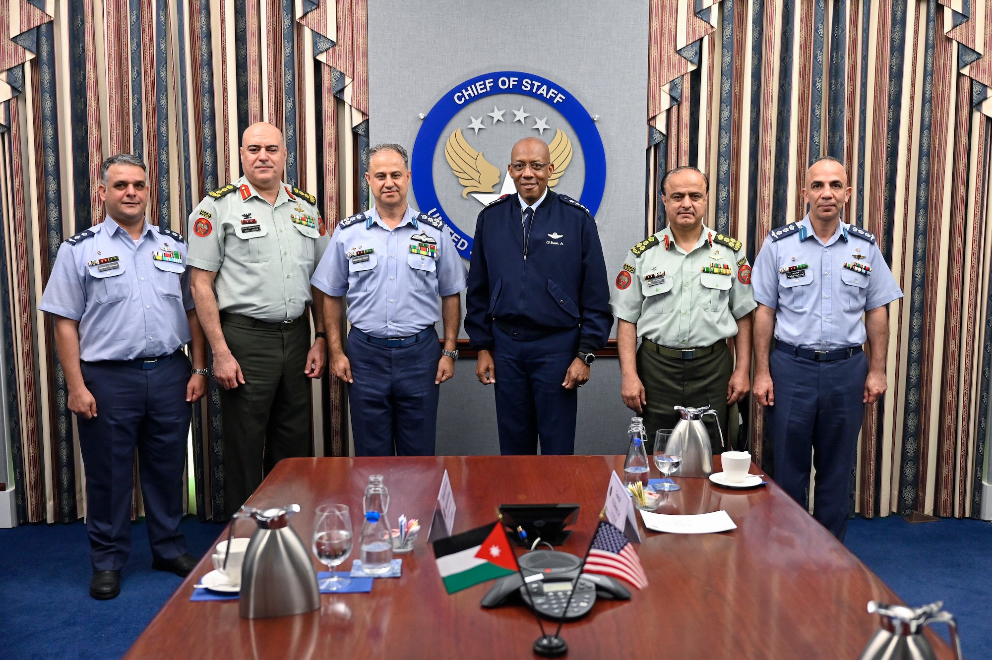 Brig. Gen. Mohammad Hiyasat, third from left, commander of the Royal Jordanian Air Force, poses with Air Force Chief of Staff Gen. CQ Brown, Jr.