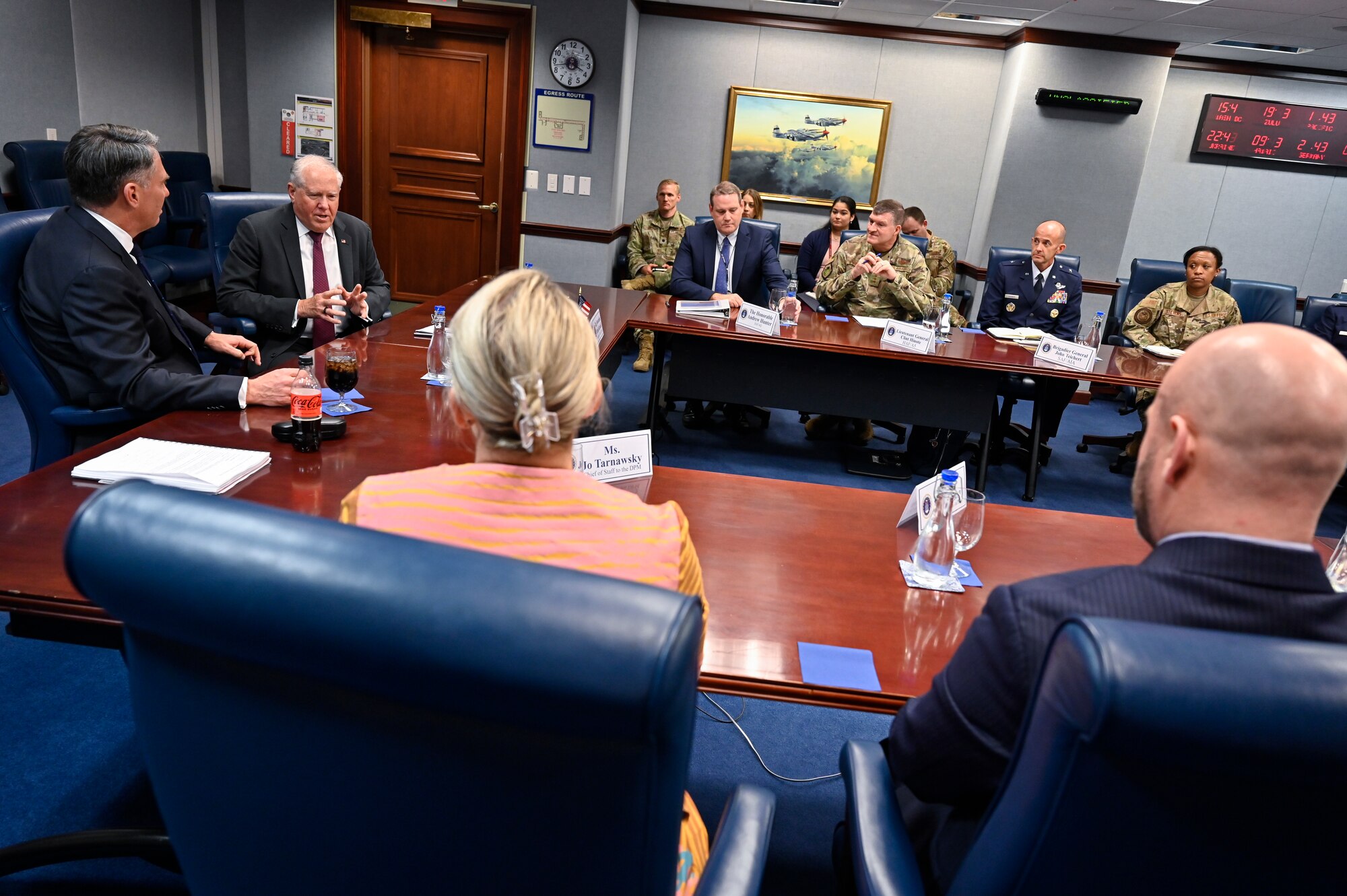Secretary of the Air Force Frank Kendall, second from left, speaks with Australian Deputy Prime Minister Richard Marles