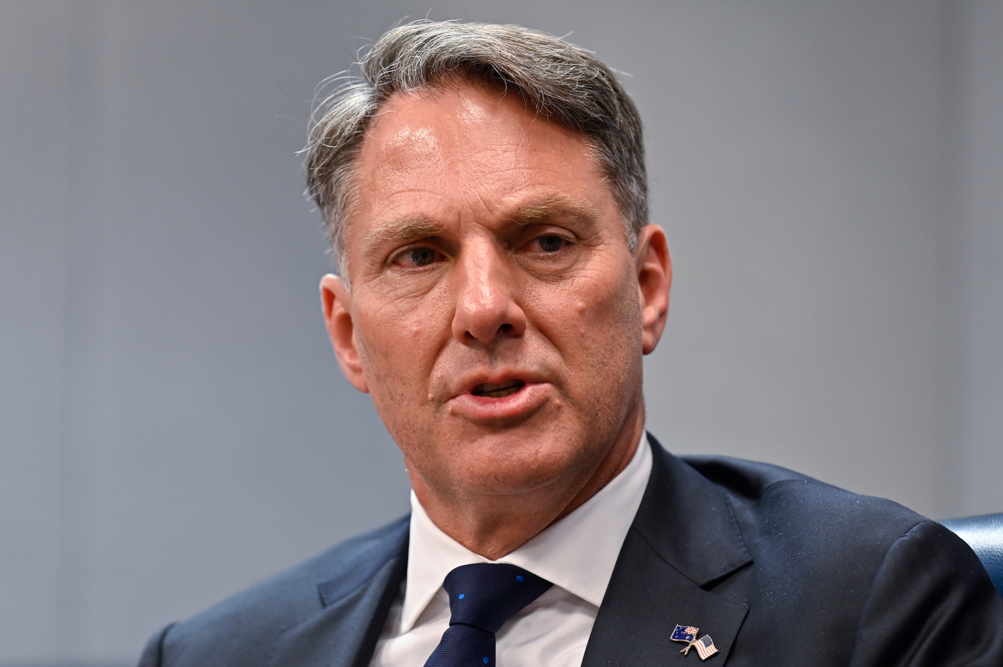 Australian Deputy Prime Minister Richard Marles speaks with Secretary of the Air Force Frank Kendall.