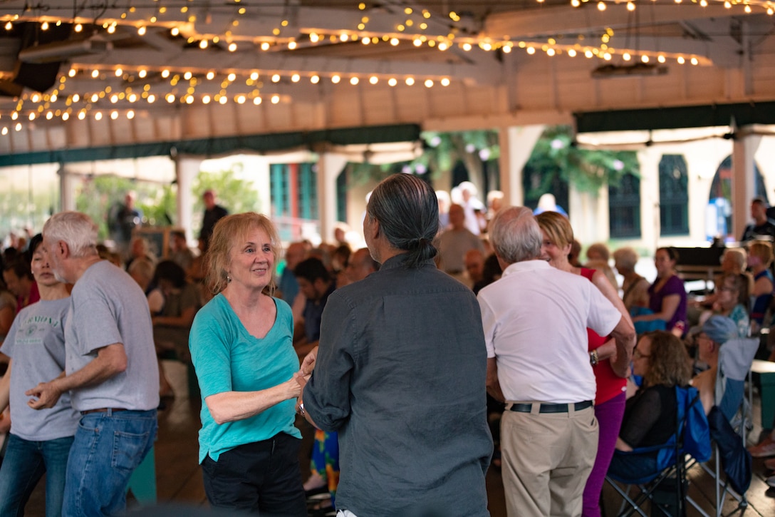 On July 14, 2022, the Marine Band ensemble "Free Country Unplugged" performed an acoustic set at the bumper car pavilion at Glen Echo Park in Maryland. Several audience members took to the floor, dancing to the music.