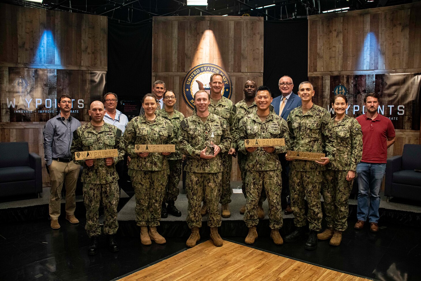 Vice Adm. John B. Mustin, Chief of Navy Reserve and Commander, Navy Reserve Force and panel of leaders selected Lt. Cdr. Jonathan Calhoun’s “Leverage Mobile Technology to Streamline Mobilization” as the winning entry of the inaugural i3 Waypoints during a taped broadcast at Ft. Meade, Maryland on June 28, 2022.