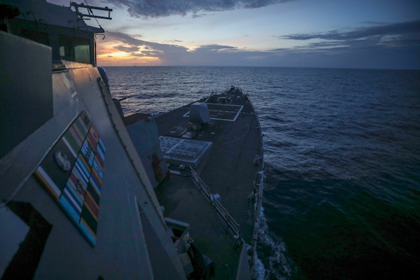 Arleigh Burke-class guided-missile destroyer USS Benfold (DDG 65) conducts routine underway operations. Benfold is forward-deployed to the U.S. 7th Fleet area of operations in support of a free and open Indo-Pacific.