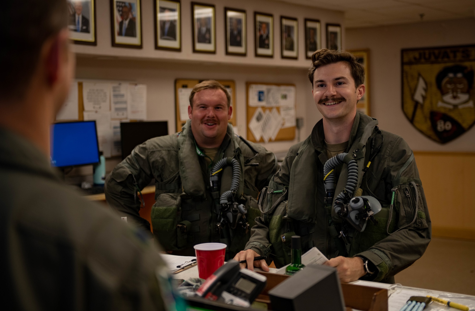 Pilots from the 356th Expeditionary Fighter Squadron enjoy a preflight briefing at Kunsan Air Base, Republic of Korea, July 12, 2022. U.S. Air Force F-35 aircraft from Eielson Air Force Base, Alaska arrived in the Republic of Korea to conduct training flights with ROKAF to enhance interoperability between the two Air Forces on and around the Korean Peninsula. (U.S. Air Force photo by Senior Airman Shannon Braaten)
