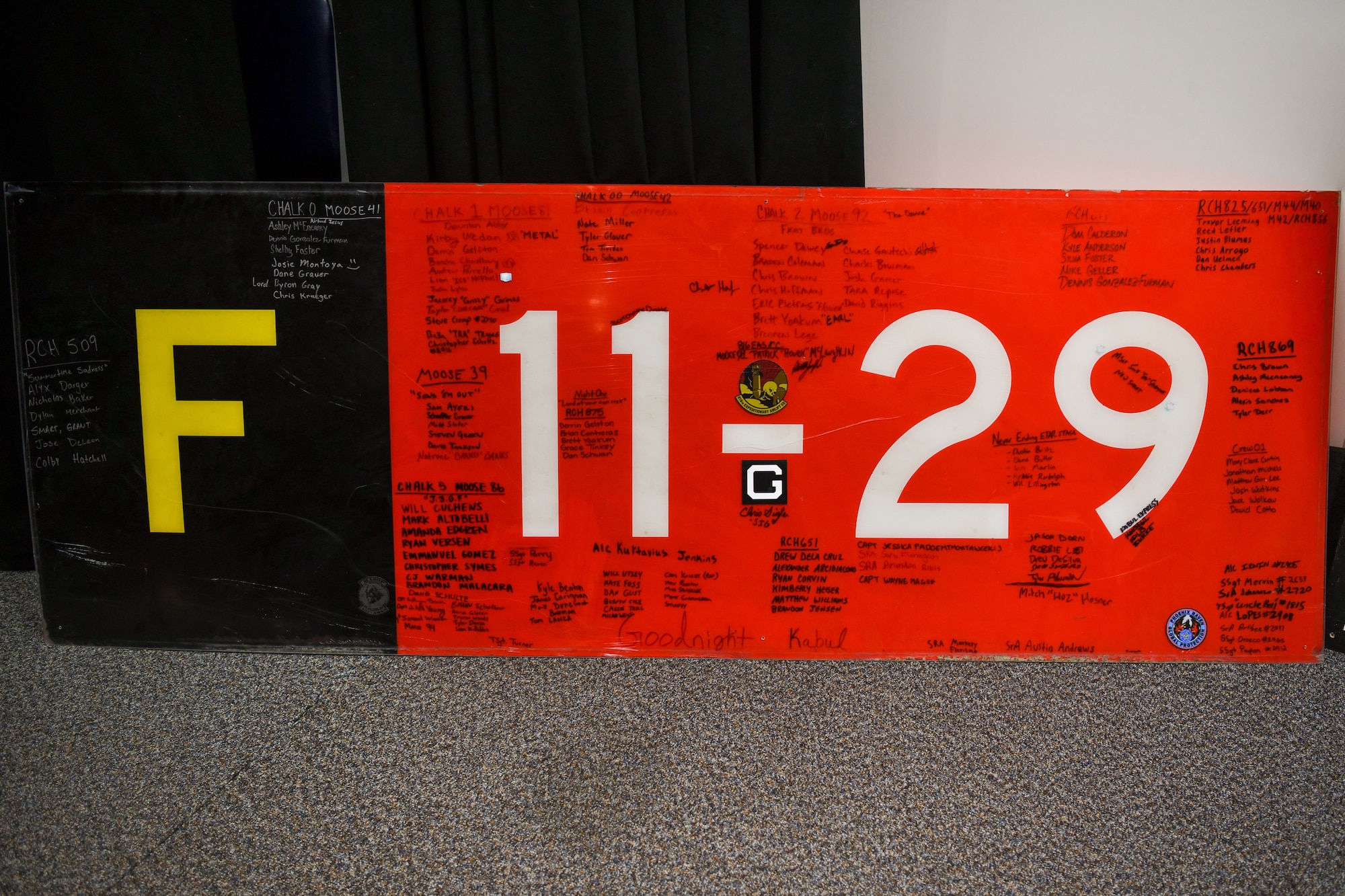 A runway sign that was used during Operation Allies Refuge donated by the 437th Airlift Wing to the National Museum of the U.S. Air Force at  the Air Force Museum in Dayton, Ohio, July 11, 2022.