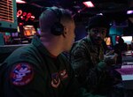 Airmen assigned to 961st Airborne Air Control Squadron onboard Kadena Air Base participate in operations from the Combat Information Center aboard Arleigh Burke-class guided-missile destroyer USS Dewey (DDG 105). Dewey is assigned to Task Force 71/Destroyer Squadron (DESRON) 15, the Navy’s largest forward-deployed DESRON and the U.S. 7th fleet’s principal surface force.
