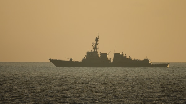 USS Bainbridge (DDG 96) transits the Mediterranean Sea Sept. 16, 2015. Bainbridge, an Arleigh Burke-class guided-missile destroyer homeported in Norfolk, is conducting naval operations in the U.S. 6th Fleet area of operations in support of U.S. national security interests in Europe.