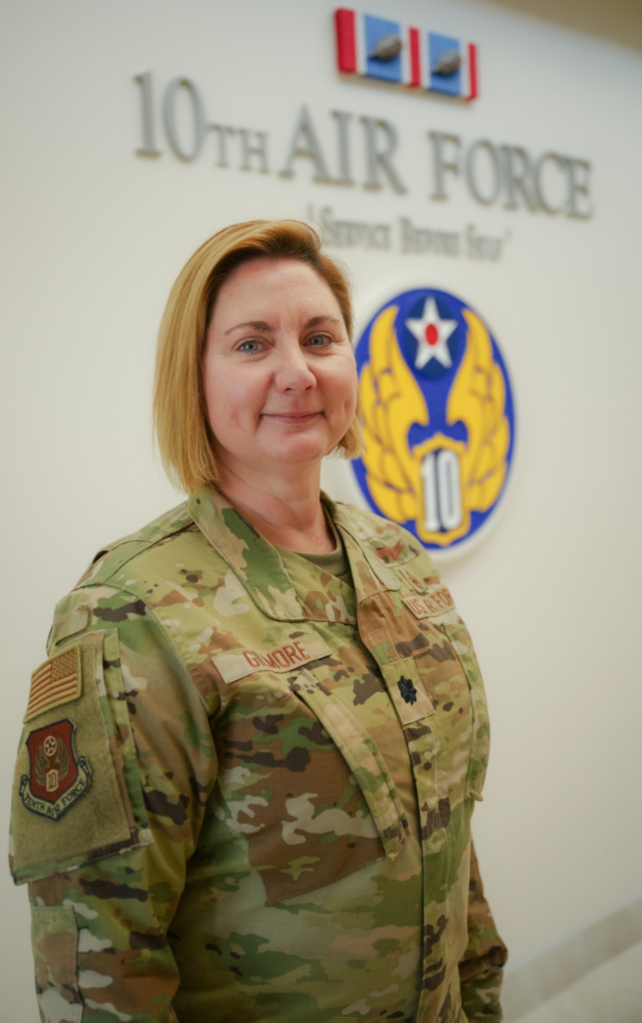 U.S. Air Force Lt. Col. Terri Gilmore, 10th Air Force surgeon general chief, health services administrator, poses for a photo, July 15, 2022, Naval Air Station, Joint Reserve Base Fort Worth, Texas. Gilmore, who has more than 20 years of military experience, is the first to serve in the new 10th AF role. (U.S. Air Force photo by Senior Master Sgt. Ted Daigle)