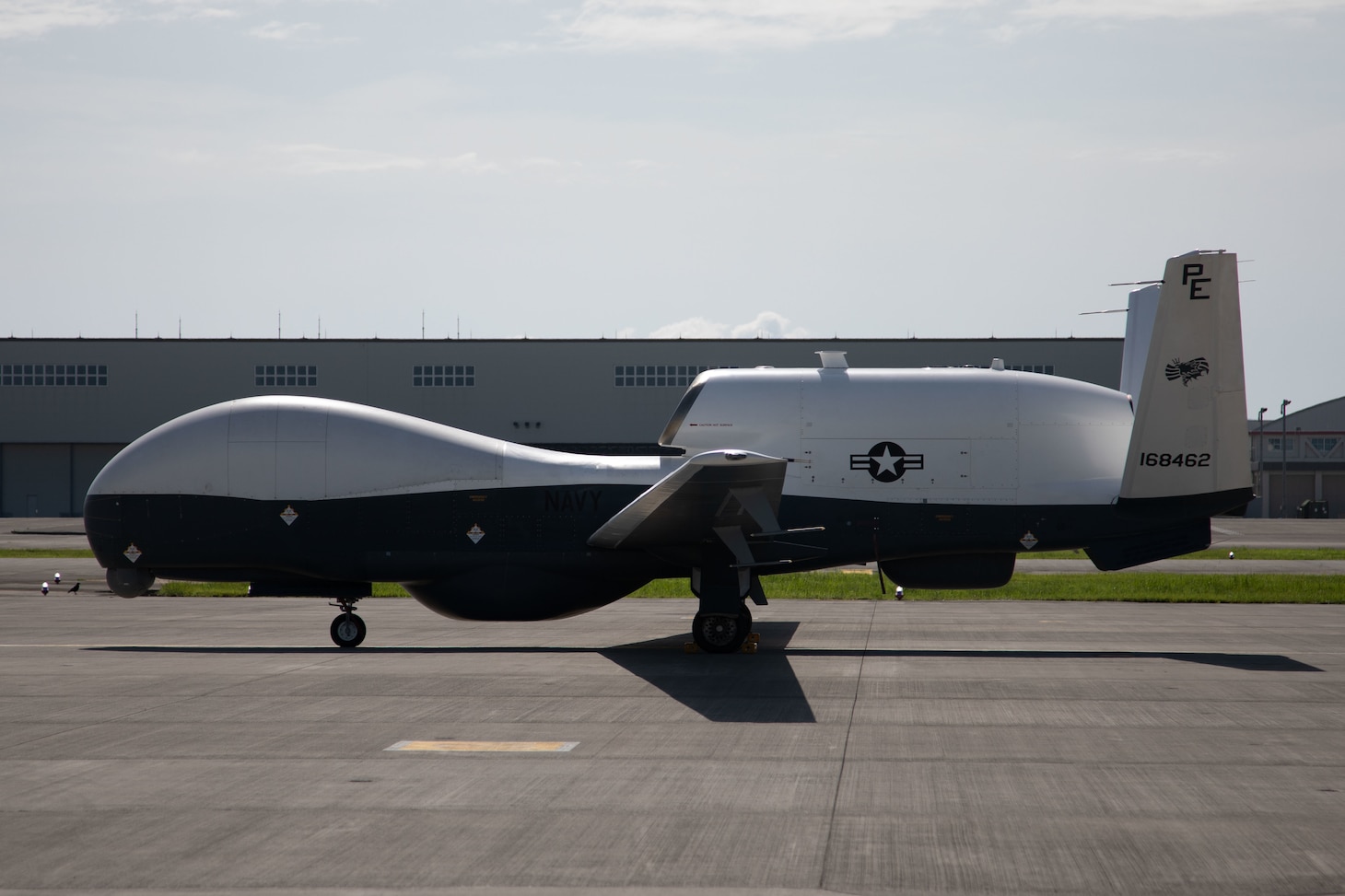 A VUP-19 MQ-4C Triton sits on the runway at MCAS Iwakuni, Japan during a 7th Fleet AOR deployment