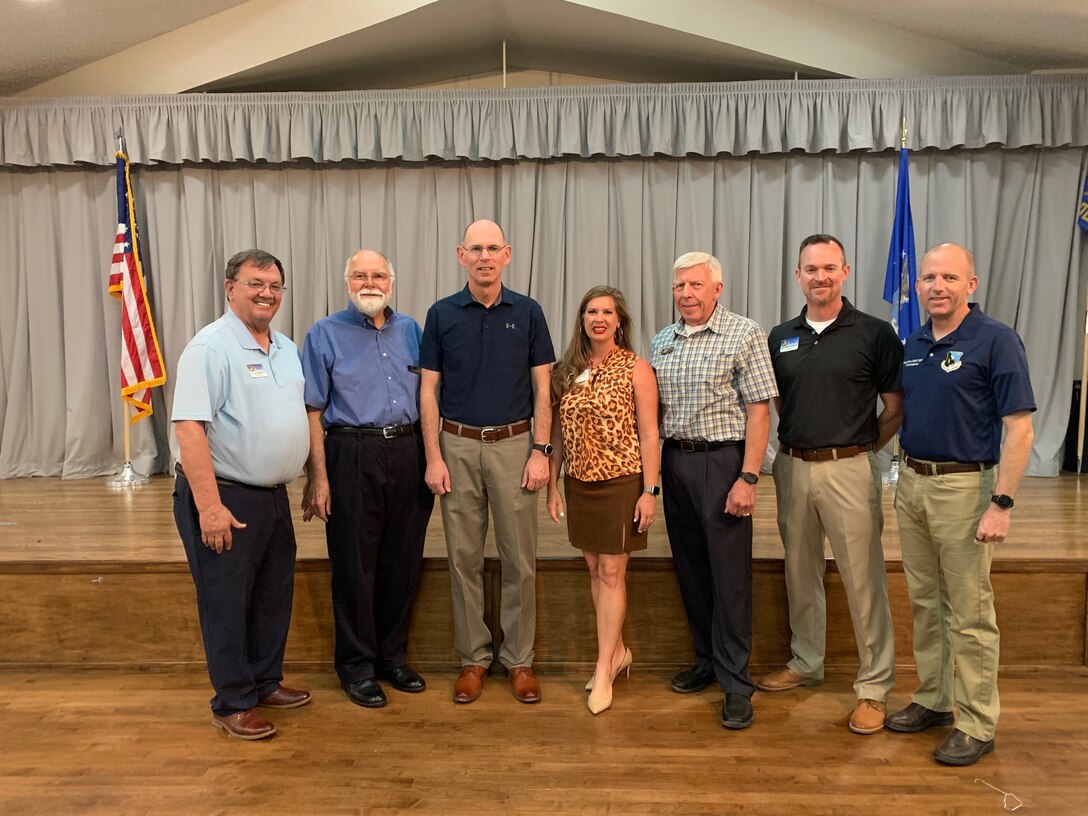 Brig. Gen. Matthew Higer, 412th Test Wing commander (far right), hosted dinner in honor of Gen. Duke Z. Richardson, Air Force Materiel Command commander (third from left), with board members from the Edwards AFB Civilian/Military Support Group, a Civic Leader Program member, on Edwards Air Force Base, California, July 13. (U.S. Air Force photo by MyNga Day).