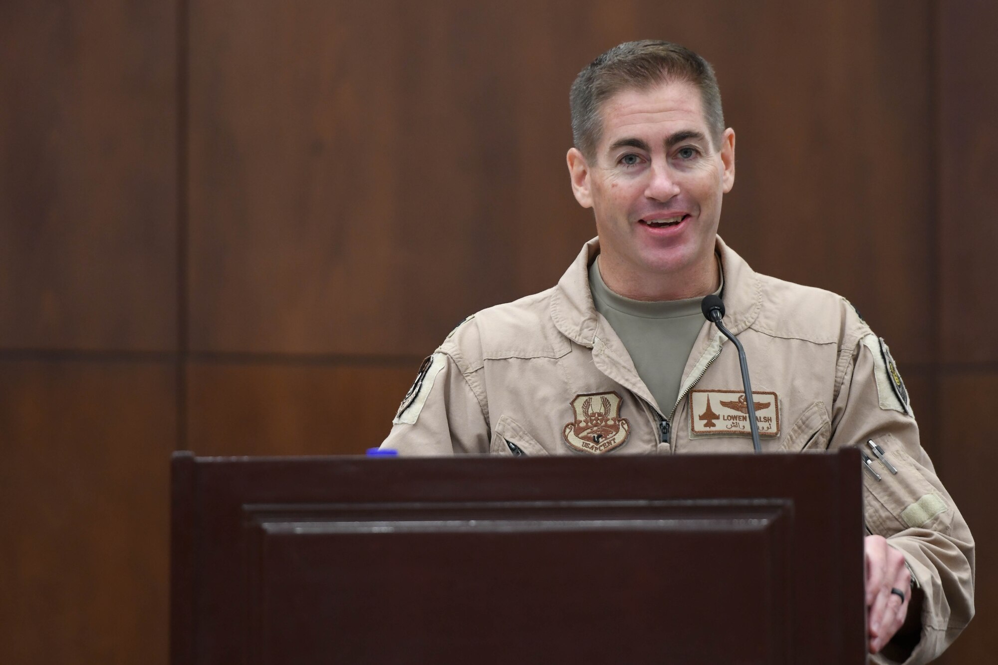 The Ninth Air Force (Air Forces Central) Air Warfare Center held a change of command ceremony July 15, 2022, at Erth Hotel, Abu Dhabi, United Arab Emirates. Col. Jordan G. Grant, the previous commander of AFCENT AWC passed the guidon to Lt. Col Kevin Walsh.