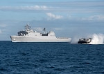 Landing Craft, Air Cushion (LCAC) 103 and 104, received a lift of opportunity (LOO) aboard future USS Fort Lauderdale (LPD 28), July 16.