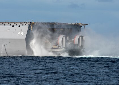 Landing Craft, Air Cushion (LCAC) 103 and 104, received a lift of opportunity (LOO) aboard future USS Fort Lauderdale (LPD 28), July 16.
