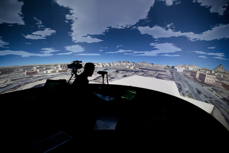 A U.S. Marine with 2nd Marine Division uses a Supporting Arms Virtual Trainer (SAVT) in Camp Lejeune, N.C., Jan. 26, 2017. Live Virtual Constructive Training Environment will combine enable interoperability with legacy training systems such as SAVT. (U.S. Marine Corps photo by Cpl. Abraham Lopez)