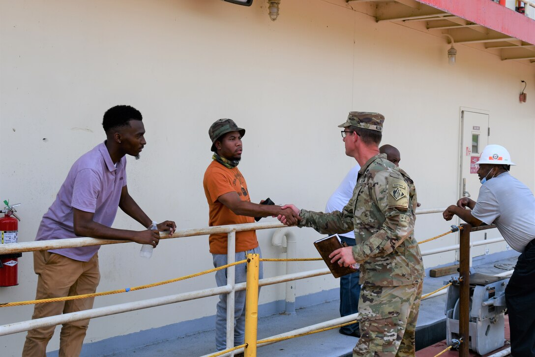 USACE Vicksburg District held a ship out ceremony to commemorate the deployment of the Mat Sinking Unit for its annual season of revetment. Vicksburg District Commander Col. Chris Klein spoke with crew members.