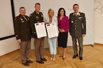 Left to right, U.S. Army Maj. Gen. Gregory Knight, Vermont’s adjutant general; U.S. Army Gen. Daniel Hokanson, chief, National Guard Bureau; Klaudia Tanner, federal minister of defense of the Republic of Austria; U.S. Ambassador to Austria Victoria Kennedy; Lt. Gen. Erich Csitkovits, training director and commandant, National Defence Academy, sign letters of intent between the Vermont National Guard and Republic of Austria July 19, 2022, Vienna, Austria. The Vermont National Guard also has partnerships with North Macedonia, since 1993, and Senegal, since 2008.