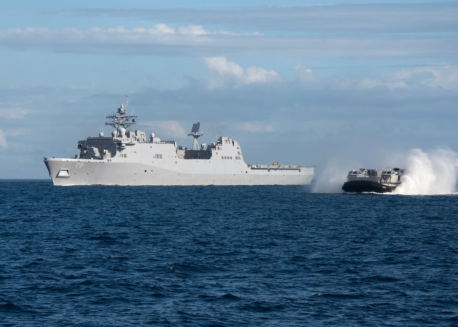 Landing Craft, Air Cushion (LCAC) 103 and 104, received a lift of opportunity (LOO) aboard future USS Fort Lauderdale (LPD 28), July 16.