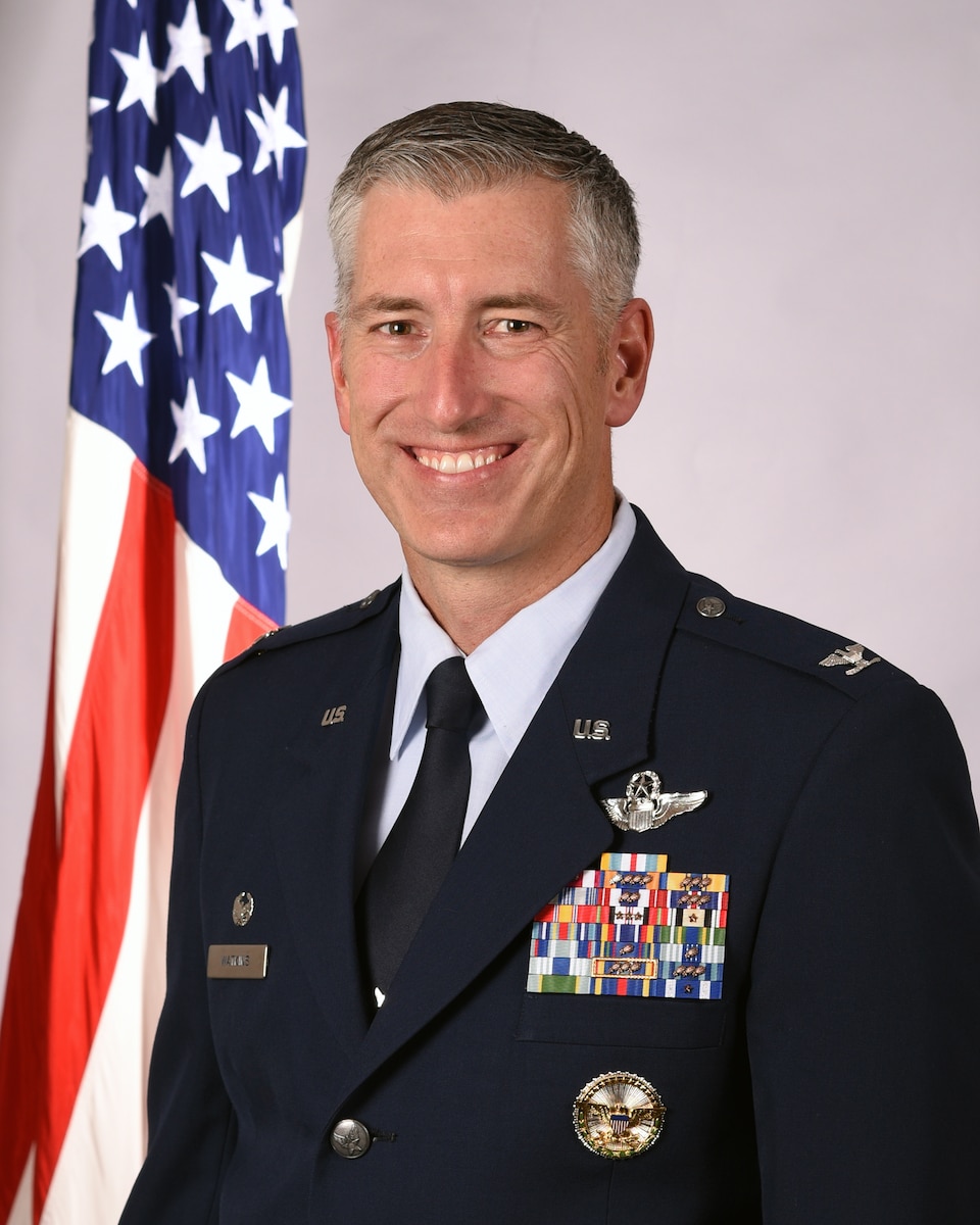 Official photo of the 325th Fighter Wing commander, Col. George Watkins.
