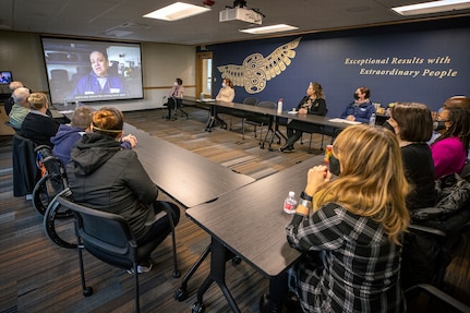 Puget Sound Naval Shipyard & Intermediate Maintenance Facility leaders from CrossAbilities Employee Resource Group and Diversity, Equity, Inclusion and Accessibility meet with Skookum Contract Services to learn and share best practices for employing and supporting individuals with disabilities. (U.S. Navy photo by Scott Hansen)