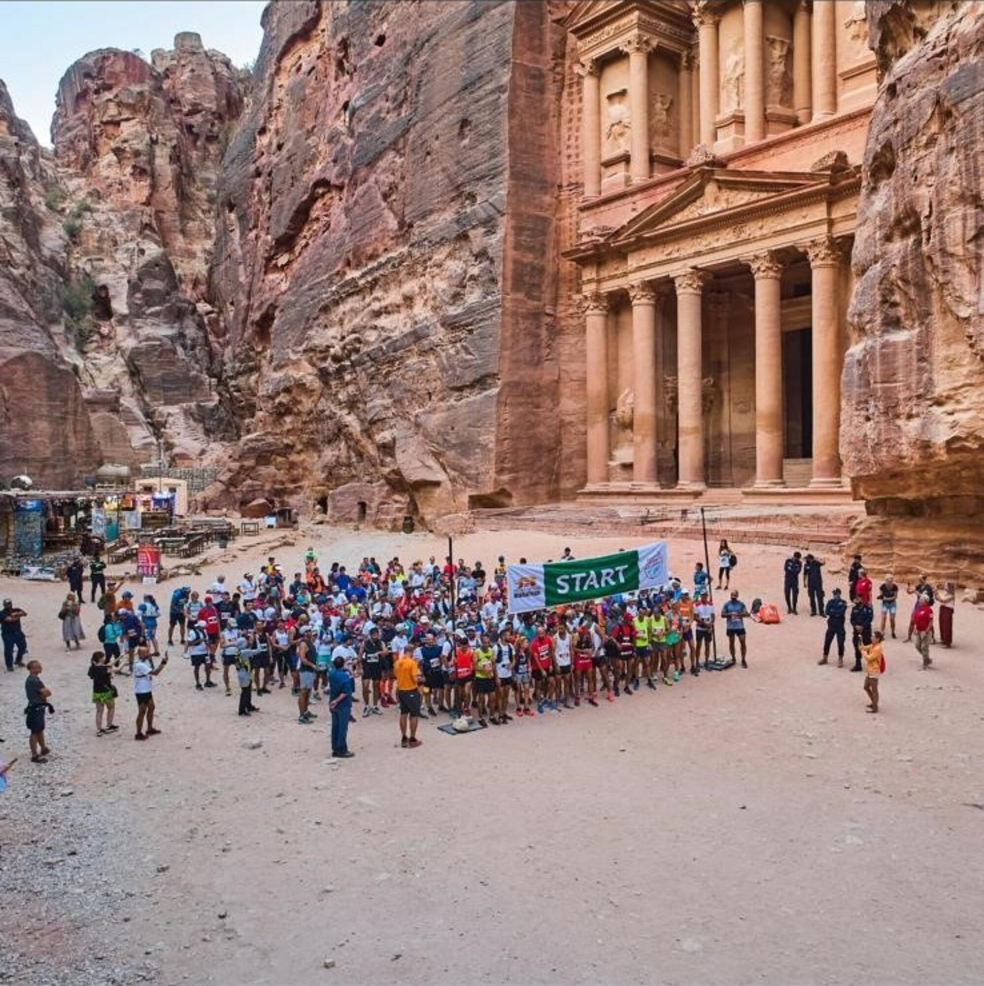 U.S. Air Force Lt. Col. Jennifer Johnson, 17th Healthcare Operations Squadron commander, participates in a half marathon at Petra, Jordan. Johnson and her deployed unit completed the event together. (Courtesy Photo)