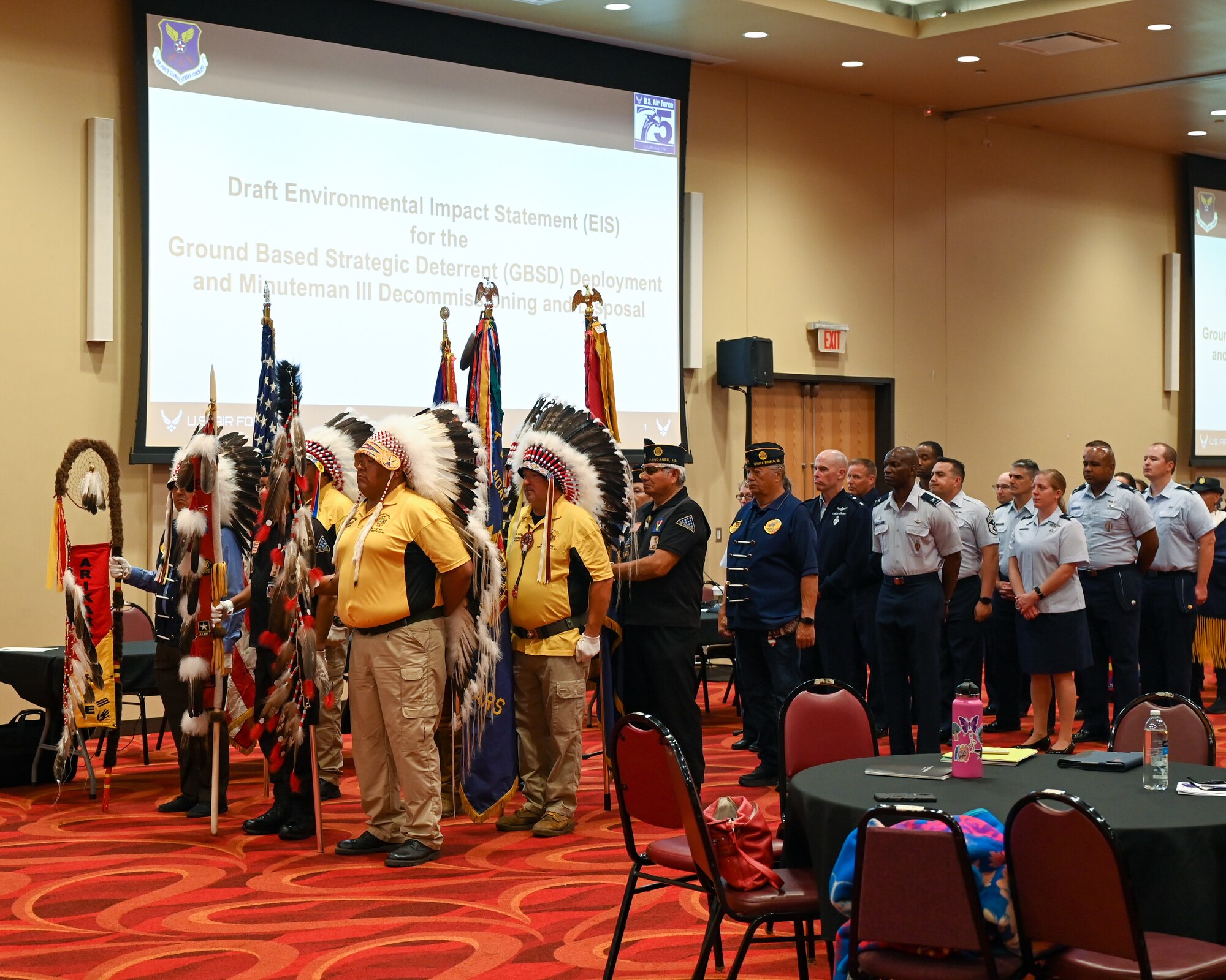 The Three Affiliated Tribes veterans post the colors at Fort Berthold Reservation New Town, N.D. July 19, 2022.