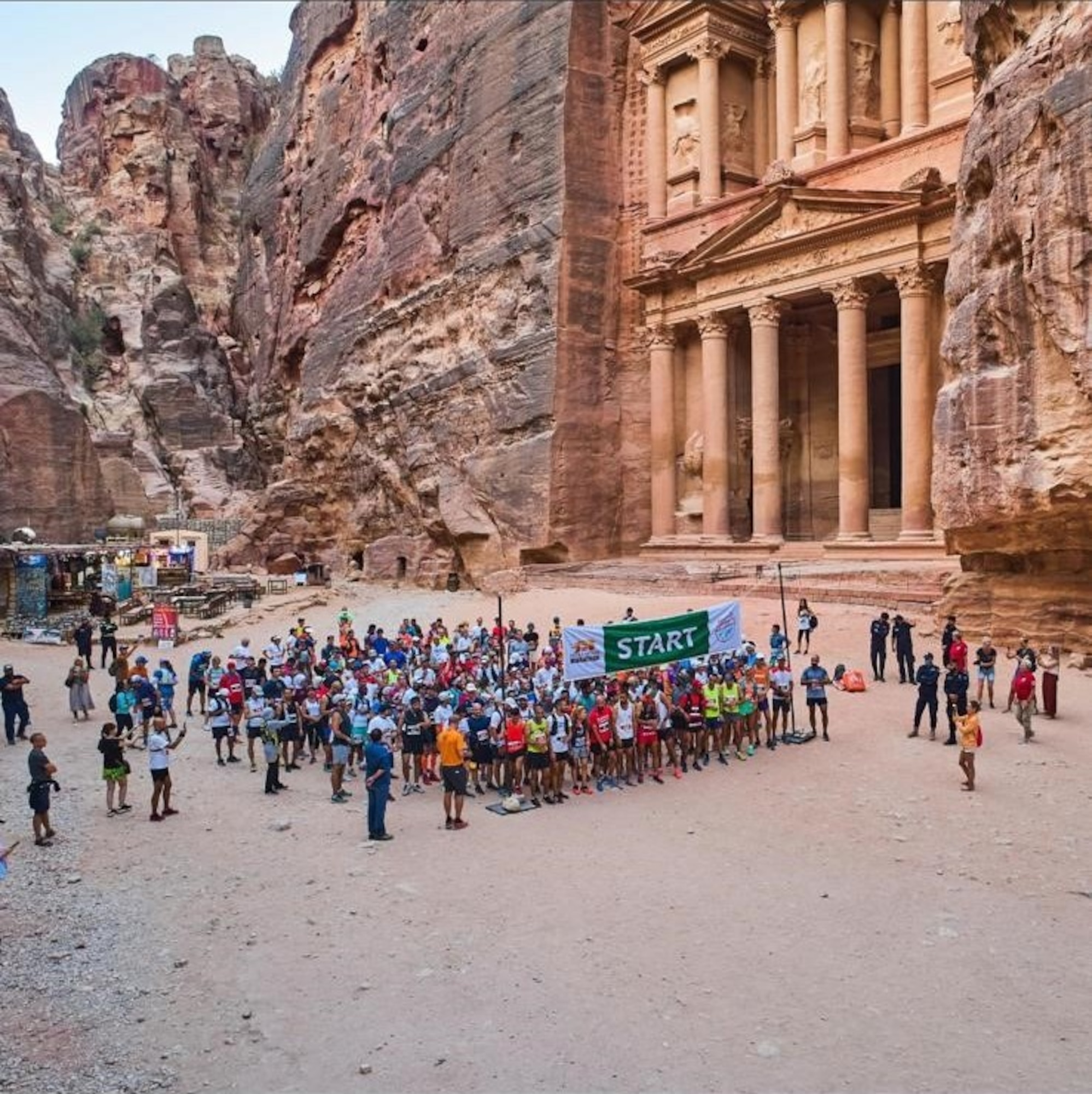 U.S. Air Force Lt. Col. Jennifer Johnson, 17th Healthcare Operations Squadron commander, participates in a half marathon at Petra, Jordan. Johnson and her deployed unit completed the event together. (Courtesy Photo)