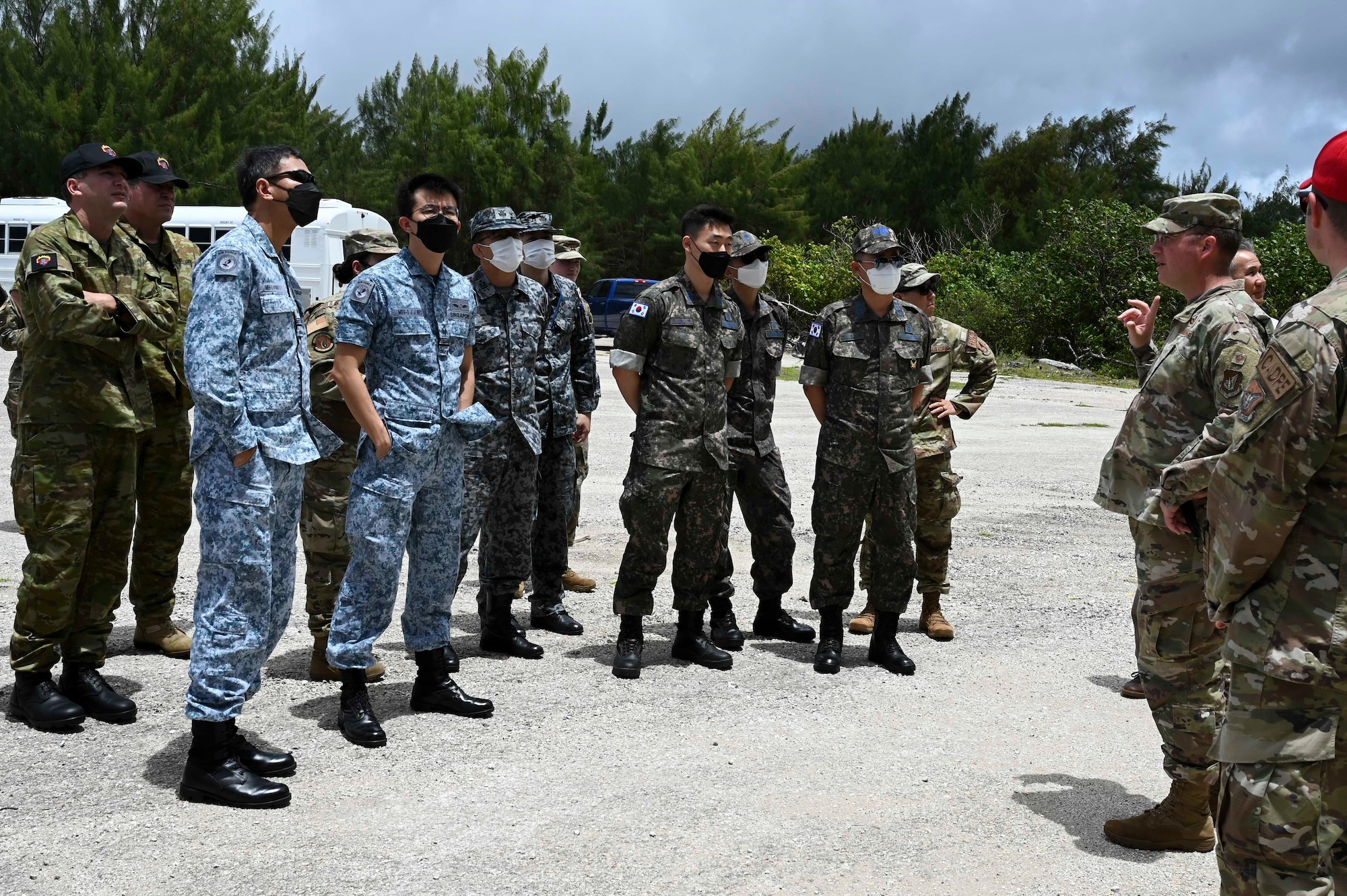 U.S. Air Force Col. David Novy, Chief of the Civil Engineer Division, Pacific Air Forces, gives a brief to partner nations during the Pacific Unity Multi-Lateral Civil Engineer Key Leader Engagement, June 23, 2022 at Andersen Air Force Base, Guam. Senior military leaders from six Indo-Pacific nations gathered for the KLE to focus on multi-lateral efforts accelerating interoperability among their respective engineers. (U.S. Air Force Photo by Airman 1st Class Emily Saxton)