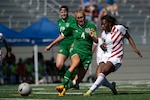 Army 1st Lt. Haley Roberson scores the first goal of five for the U.S. Armed Forces Women’s Soccer Team in a match against Ireland during the 13th CISM (International Military Sports Council) World Military Women’s Football Championship in Meade, Washington July 19, 2022. (DoD photo by EJ Hersom)