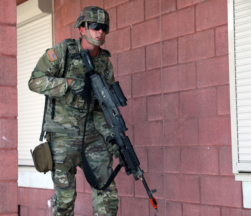 U.S. Army National Guard Spc. James Murphy assigned to 160th Engineer Company, 721st Troop Company, 72nd Troop Company is going through the drills with his unit on July 14, 2022 at Fort Indiantown Gap, Pa. The company’s annual training, included familiarization with improvised explosive devices.