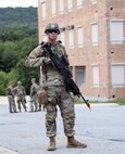 U.S. Army National Guard Spc. James Murphy, assigned to 160th Engineer Company, 721st Troop Command, 72nd Troop Command, prepares for improvised explosive device training on July 14, 2022 at Fort Indiantown Gap, Pa. The unit ran through practical exercises after studying in a classroom environment during annual training.