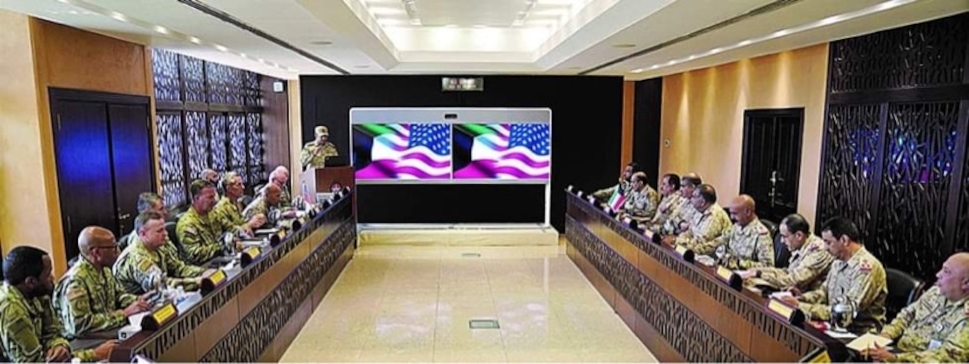 Kuwait Armed Forces Chief of the General Staff Lieutenant General Sheikh Khaled Saleh Al-Sabah meets the Commander of United States Central Command Michael Kurilla.
