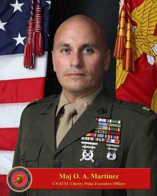 (July 20, 2022) MARINE CORPS AIR STATION CHERRY POINT, N.C. -- Official portrait of Maj. Oscar A. Martinez. (U.S. Marine Corps photo)