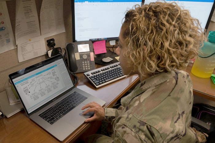 Photo of Airman taking the USAF Continuous Process Improvement Green Belt Academics E-learning course.