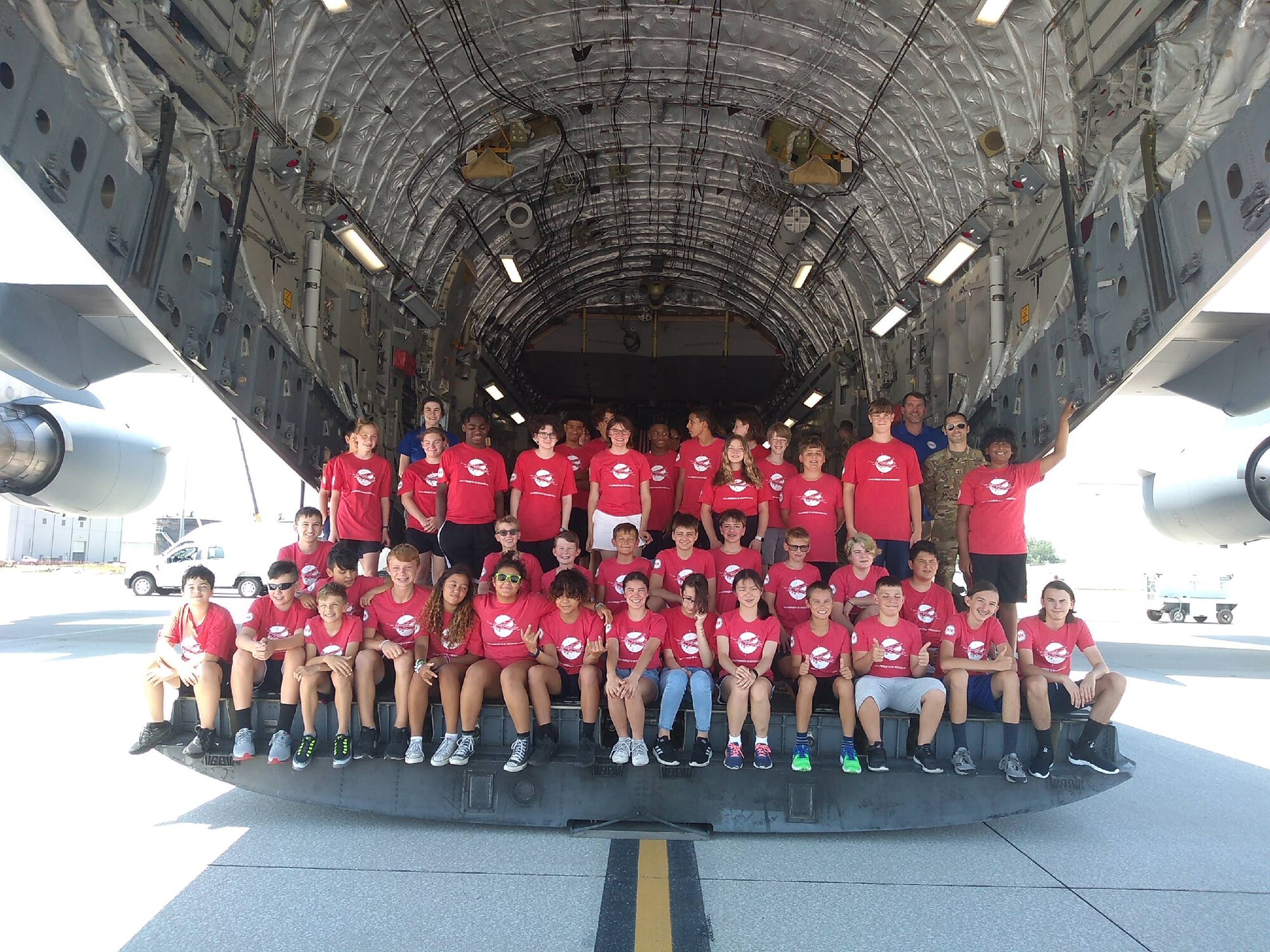Air Camp's Overnight Middle School Session 1 toured a 445th Airlift Wing C-17 Globemaster III as part of their visit to Wright-Patterson Air Force Base, Ohio July 11, 2022. Air Camp's Overnight Middle School Session 2 visited the wing July 18.