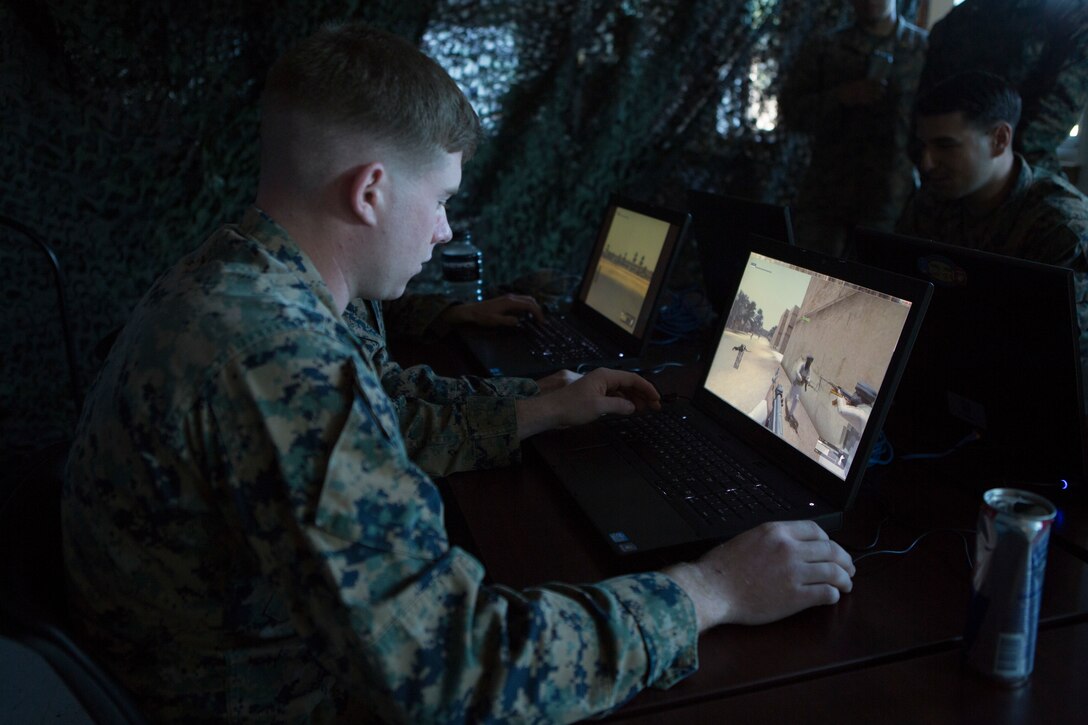 U.S. Marine Corps Sgt. Robert Z. Weaver, infantry Marine, 2nd Battalion, 6th Marine Regiment, 2nd Marine Division, utilizes Virtual Battlespace 3 during Spartan Emerging Technology and Innovation Week on Camp Lejeune, N.C., Nov. 17, 2016. The Spartan Emerging Technology and Innovation Week showcases new equipment used to enhance the training of future Marines.