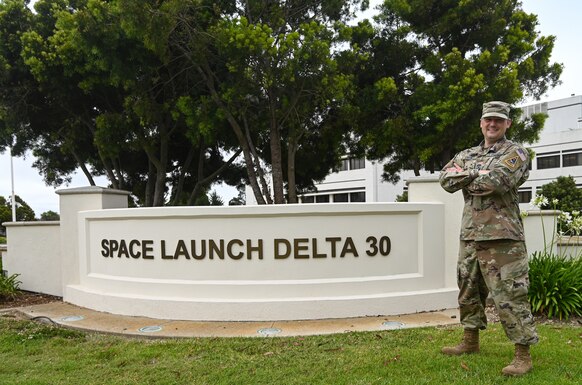 Chief Master Sgt. Heath Jennings, Space Launch Delta 30 Senior Enlisted Leader, poses for a photo in front of SLD 30 headquarters on Vandenberg Space Force Base, Calif., July 12, 2022. Chief Jennings’ position as the SEL is the first of its kind, where he will work alongside an Air Force Chief Master Sgt., Chief Mosley, as the highest ranked enlisted personnel on the installation. (U.S. Space Force photo by Ryan Quijas)
