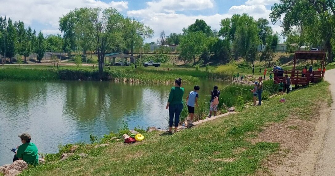 Students practice fishing and safety near the water during the
USACE/Colorado Parks & Wildlife “Fish, Fishing, and Water Safety” event in May 2022. Participating students also received a fishing pole and water safety items during the engagement.