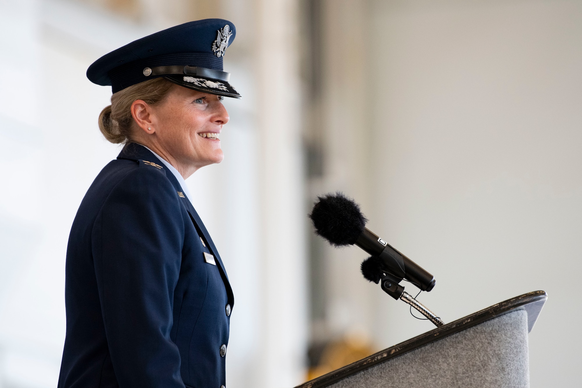 U.S. Air Force Col. Jocelyn Schermerhorn, 1st Special Operations Wing outgoing commander, delivers a speech during the 1st SOW change of command ceremony at Hurlburt Field, Florida, July 21, 2022.