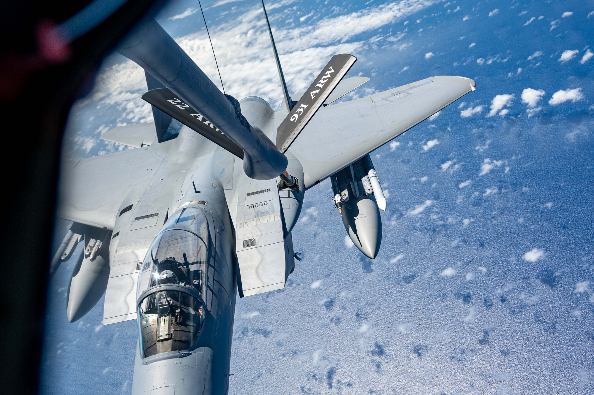 F-15 being refueled in the air by a KC-135
