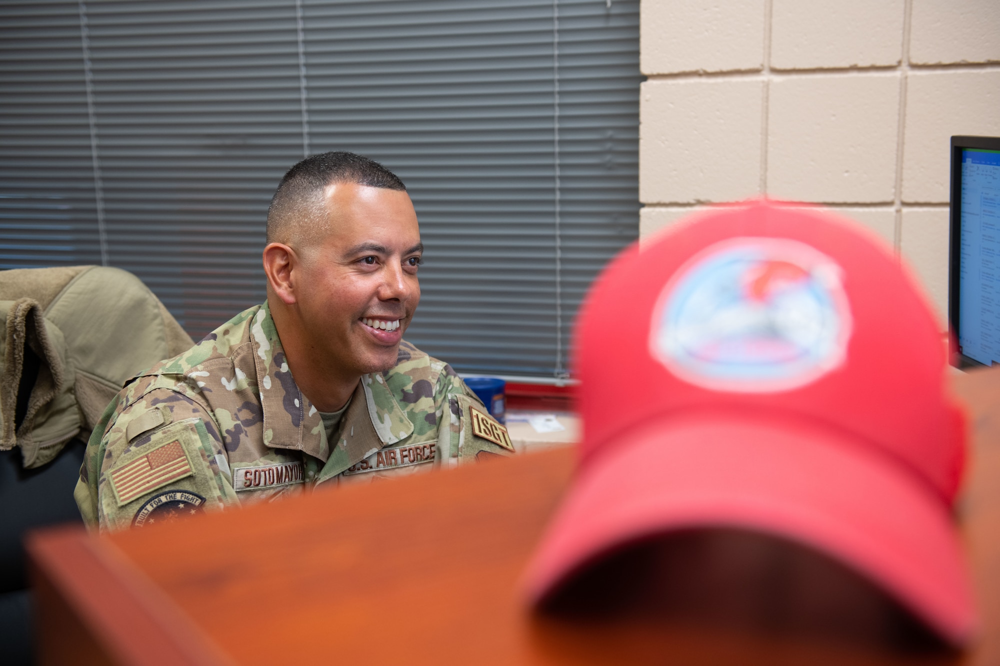 U.S. Air Force Senior Master Sgt. Jonathan Sotomayor, 1st Sgt. of the 202nd Rapid Engineer Deployable Heavy Operational Repair Squadron Engineers, or RED HORSE, Florida Air National Guard, is pictured at the squadron's headquarters located at Camp Blanding Joint Training Center in Starke, FL, July 6, 2022. Sotomator was named the 2022 Outstanding 1st Sgt. of the Year for the Air National Guard and will be recognized during the ANG's Focus on the Force week in August 2022. (U.S. Air National Guard photo by Tech. Sgt. Chelsea Smith)