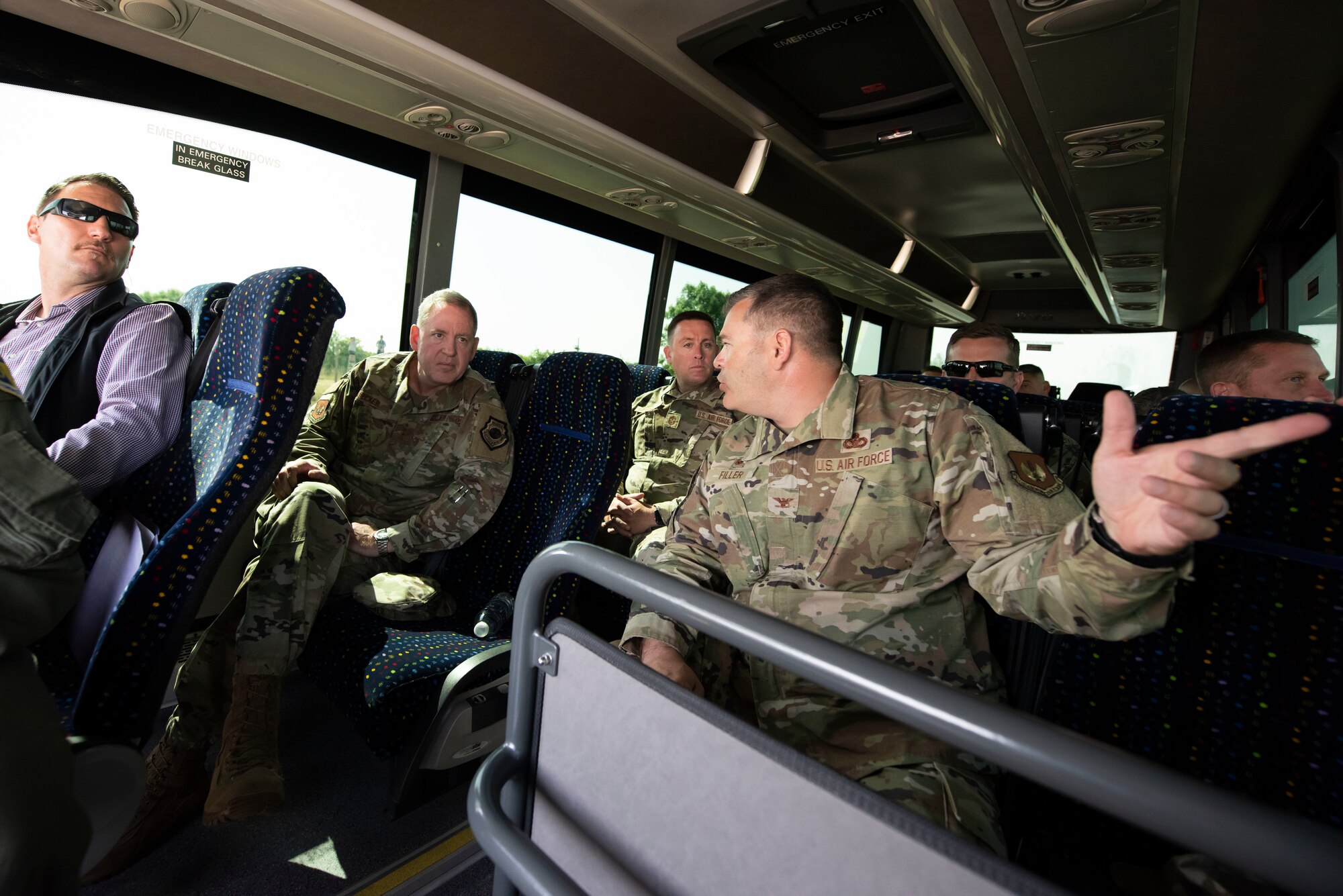 U.S. Air Force Col. Brian Filler, right, 501st Combat Support Wing commander, briefs Gen. James B. Hecker, center, U.S. Air Forces in Europe and Air Forces Africa commander, about base construction and plans at Royal Air Force Fairford, England, July, 18, 2022. During his first visit to the 501st CSW as the USAFE-AFAFRICA commander, Hecker met with several Airmen and received briefings about the wing’s mission and capabilities. (U.S. Air Force photo by Senior Airman Jennifer Zima)