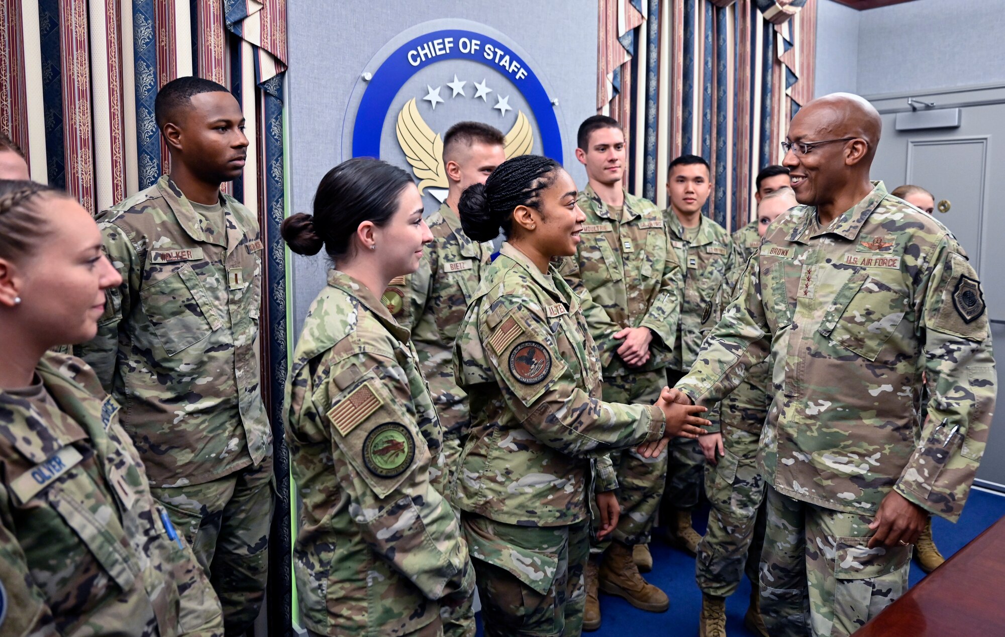 Air Force Chief of Staff Gen. CQ Brown, Jr. greets Air and Space Force ROTC cadets