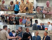 NSWC Crane holds ribbon cutting for Navy submarine testing facility, celebrates 25 years of submarine support. Collage of photos.