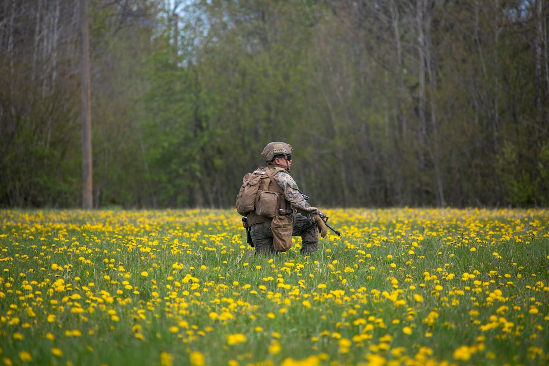 U.S. Marine Corps Lance Cpl. Francisco Mateo, a rifleman with Battalion Landing Team 2/6, 22nd Marine Expeditionary Unit, provides security on Saaremaa Island, Estonia, May 21, 2022. The 22nd MEU is participating in the Estonian-led exercise Siil 22 (Hedgehog 22 in English). Siil 22 brings together members of the Estonian Defense Force and U.S. Sailors and Marines under Task Force 61/2 to enhance Allied interoperability and preserve security and stability in the Baltic region.