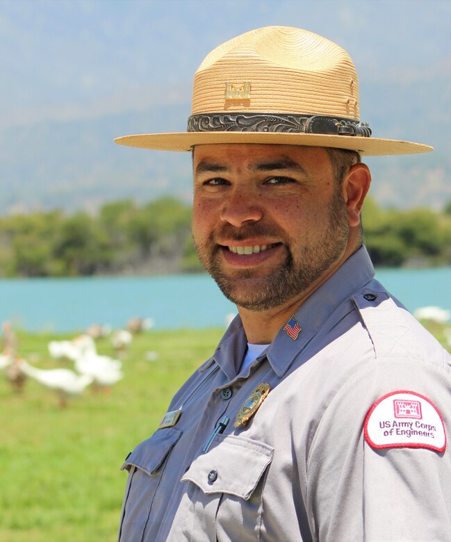 U.S. Army Corps of Engineers Park Ranger Nicolas Figueroa prepares to shoot a safety video at the Santa Fe Dam Recreational Park June 1 in Los Angeles County.