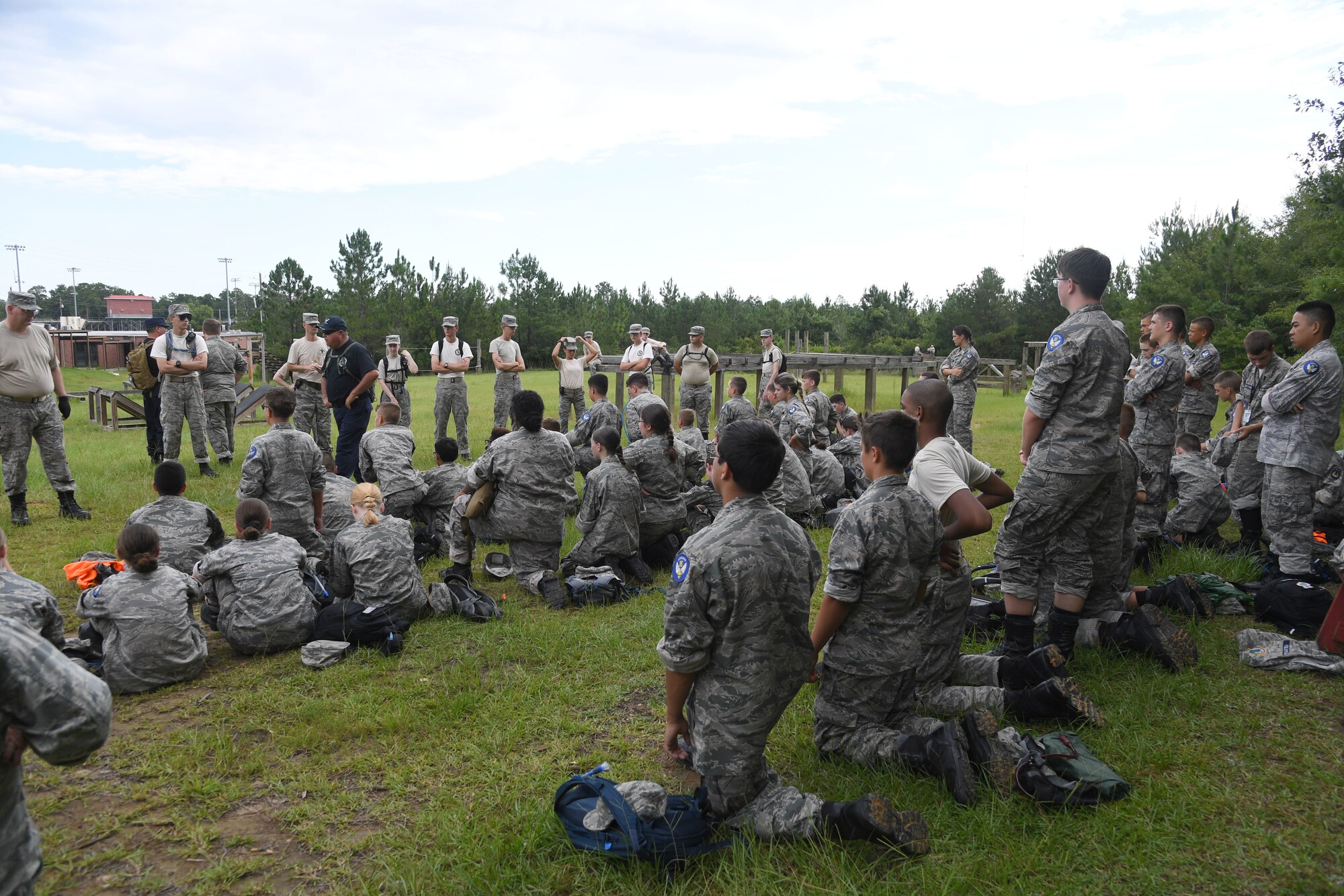 Louisiana Civil Air Patrol cadets participate in an obstacle course at Harrison Central High School at Gulfport, Mississippi, July 22, 2022. More than 50 cadets attended the Louisiana Wing Encampment at Keesler Air Force Base, Mississippi, from July 14-24. (U.S. Air Force photo by Kemberly Groue)